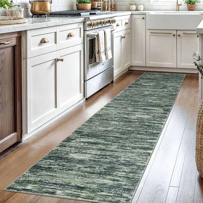 2x8 Modern Abstract Runner Rug for Hallways, Dark Green Super Soft Hallway - Image 2