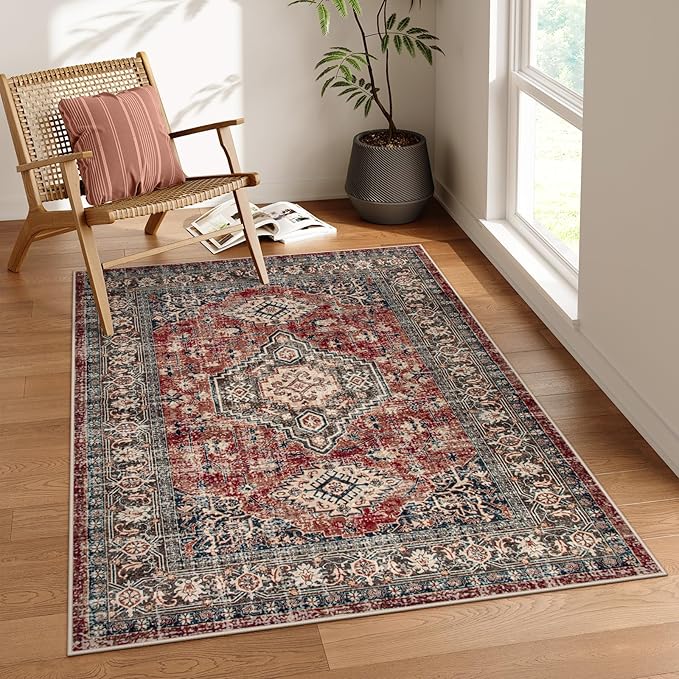Lahome Oriental Washable Rugs for Bedroom, 4X6 Soft Living Room Rug Ultra-Thin by Lahome