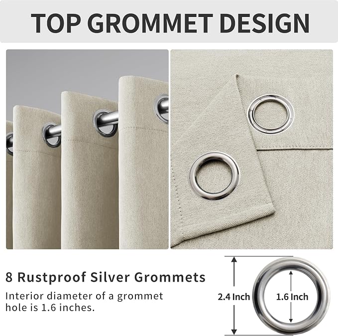Easy-Going Linen Look Blackout Curtain 108 Inch Length Grommet Window Curtain - Image 6