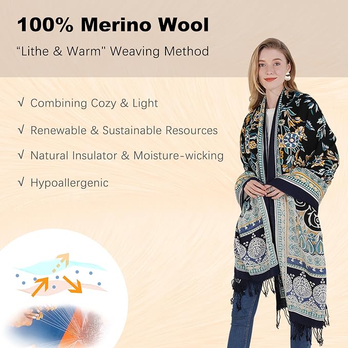 DANA XU 100% Merino Wool Pashmina Shawl - Image 4