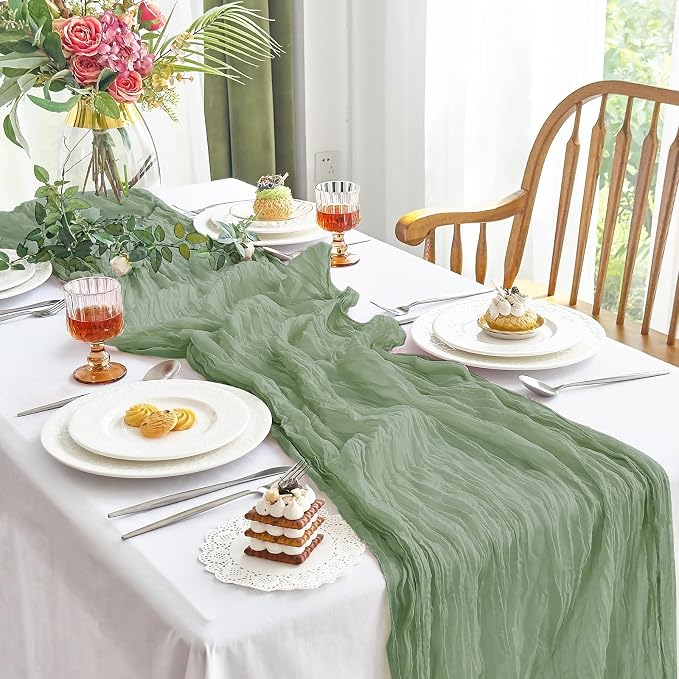 IVAPUPU 8 Pcs Cheesecloth Table Runner - 10ft Sage Green Boho Gauze Cheese - Image 8