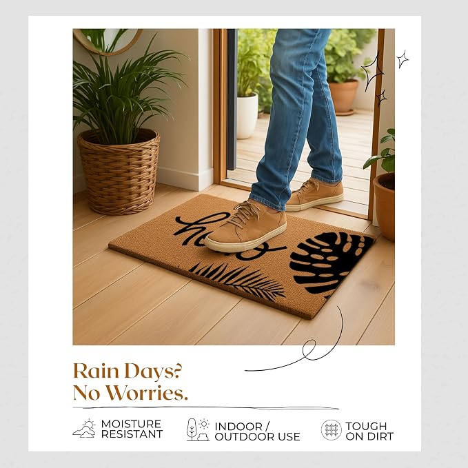 Coir Door Mats 17" X 30", Non-Slip Sturdy, PVC Backed Heavy Duty, Hello - Image 6