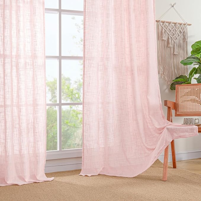 LAMIT 95 Inches Long Pink Linen Curtains - Image 9