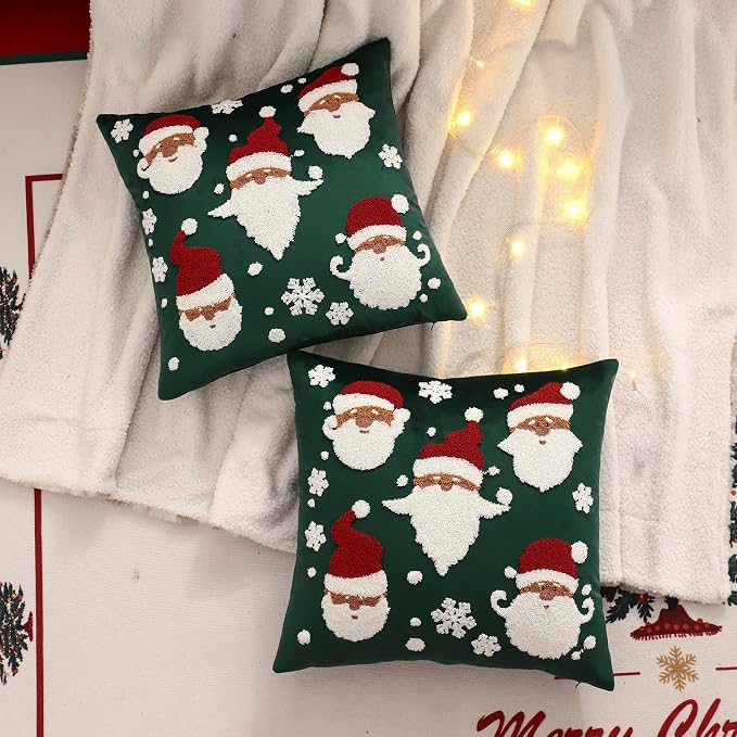 LUOYEHK Christmas Santa Claus Pillow Covers 18x18 Set of 2 Velvet Green Pillow - Image 3