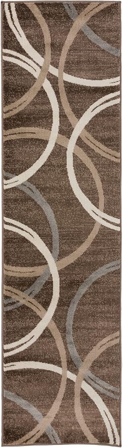 Rugshop Modern Wavy Circles Design Runner Rug, Non-Shedding Carpet - Image 3