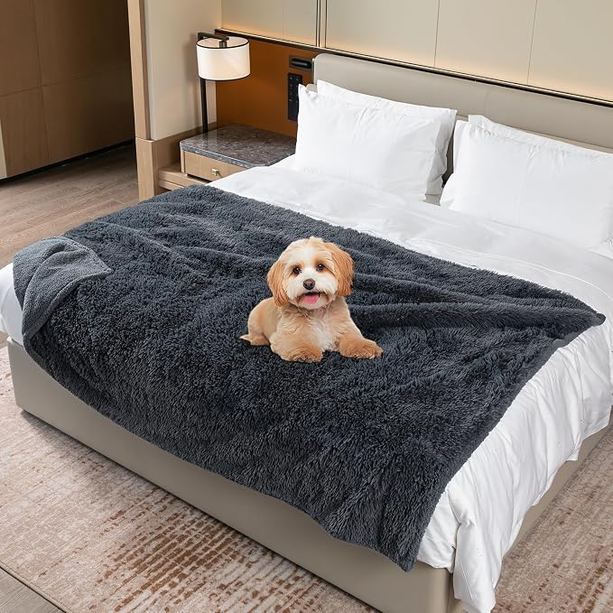 Waterproof Gray Pet Blanket for Dogs Fluffy Long Faux Fur Pets Throw Blankets - Image 4