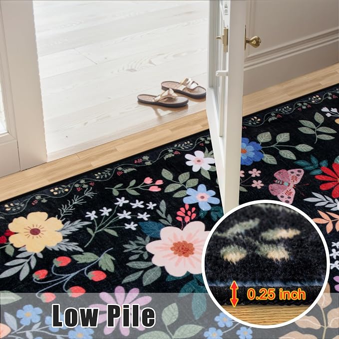 Area Rugs 9x12 Living Room: Floral Washable Rug Vintage Large Soft Boho - Image 8