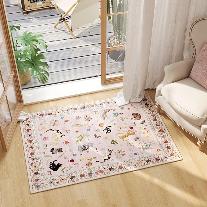 Rugcomf Door Mat Indoor Entrance 2x3 Rug Machine Washable Boho Floral Animal - Image 3