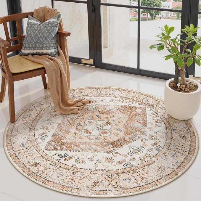 Lahome Boho Round Rug - 3Ft Washable Area Rug - Image 2