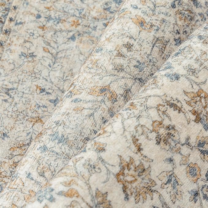Beige Area Rug 5x7 Living Room Machine Washable Vintage Carpet Non Slip Indoor - Image 7