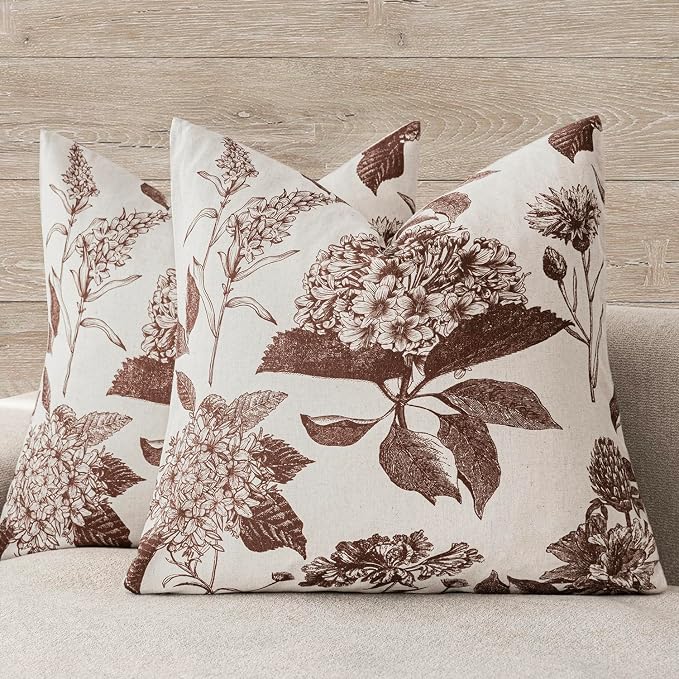 Foindtower Set of 2 Linen Floral Throw Pillow Covers Vintage Accent Print by Foindtower