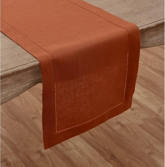 Solino Home Linen Cinnamon Hemstitch Table Runner 60 Inches - Image 2