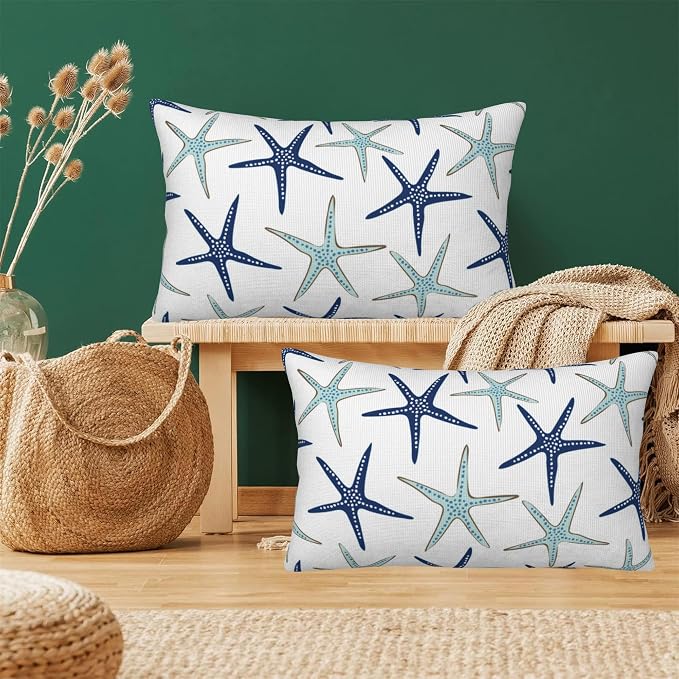 Throw Pillow Covers Nautical Starfish Pillow Covers 20x12 Inch Set of 2 Navy - Image 6