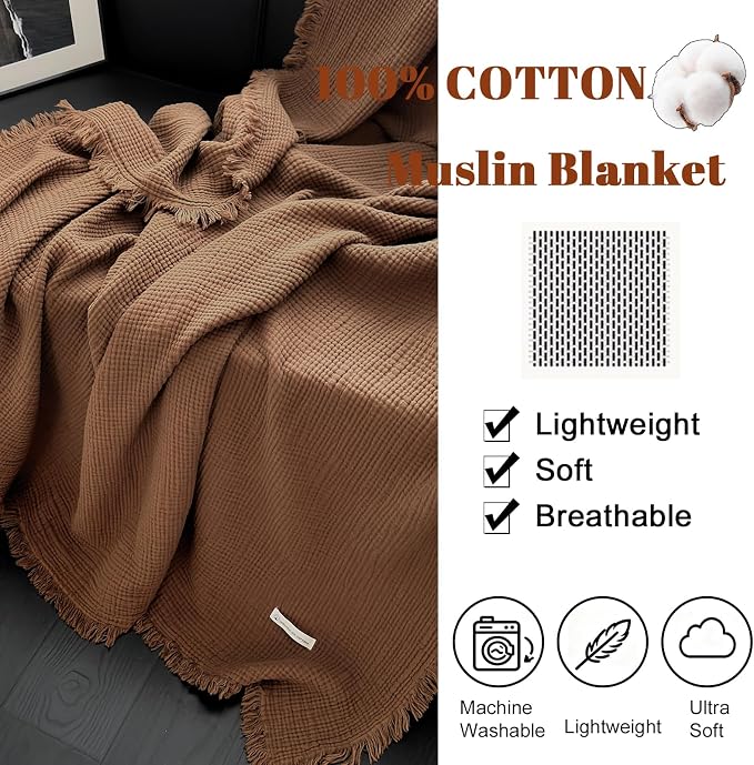 MorroMorn 100% Cotton Queen Size Bed Blanket 80"x90" Muslin Blanket - Image 3