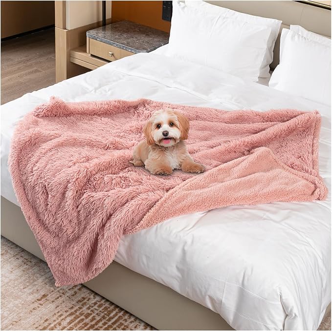 Pink Calming Dog Blanket Waterproof Pet Blankets Fluffy Long Faux Fur Cat Throw - Image 9