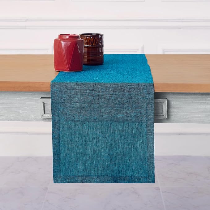 Solino Home Linen Chambray Teal Table Runner 108 Inches Long - Image 2