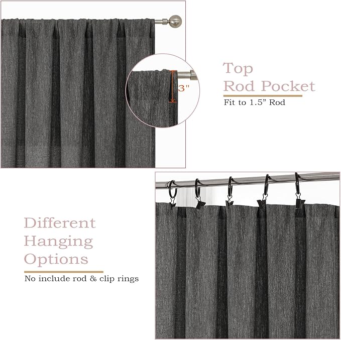 Simplebrand Grey Short Faux Linen Textured Cafe Kitchen Curtains 36 Inch Length - Image 3