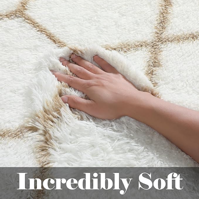 ONASAR Area Rugs for Bedroom Living Room, Washable 4x6 Fluffy White and Beige - Image 4