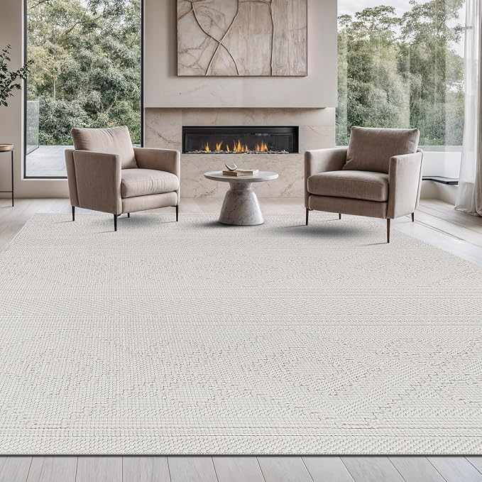 Beverly Rug Micro Loop Large Area Rug White 9x12 Modern Luxury Boho Geometric by BeverlyRug