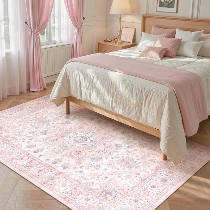 LIVEBOX Pink Washable Area Rug 5x7 - Image 3