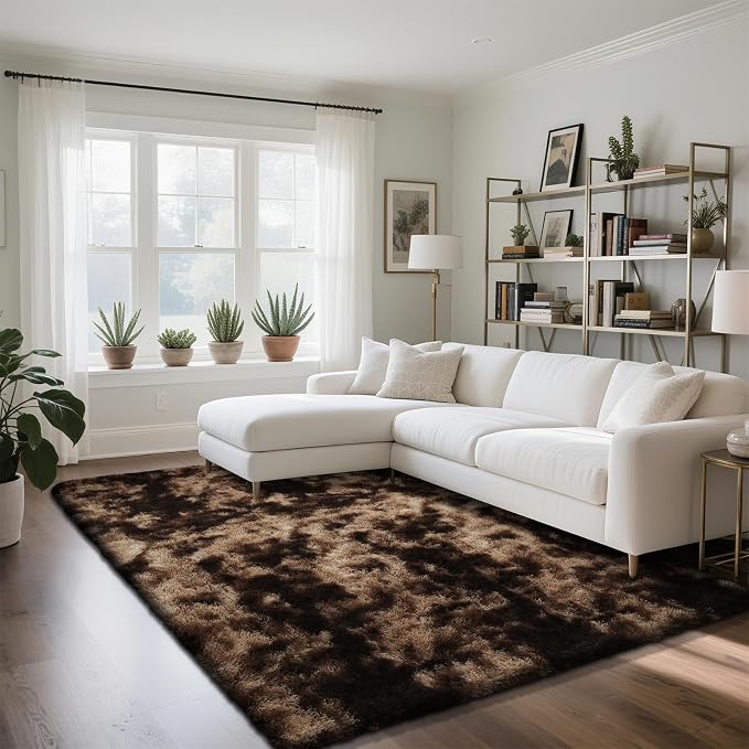 Fluffy Rug Shaggy Area Rug, Mottling Brown 5x8 Area Rugs by Yongyangjuxi