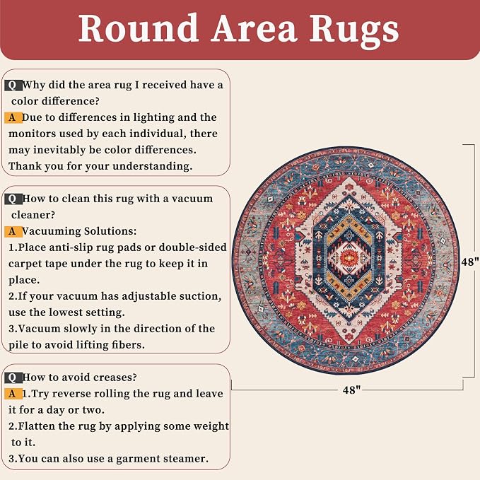 SERISSA Boho Round Area Rug, 4ft Washable Non-Slip Circle Rug, Ultra Soft - Image 2