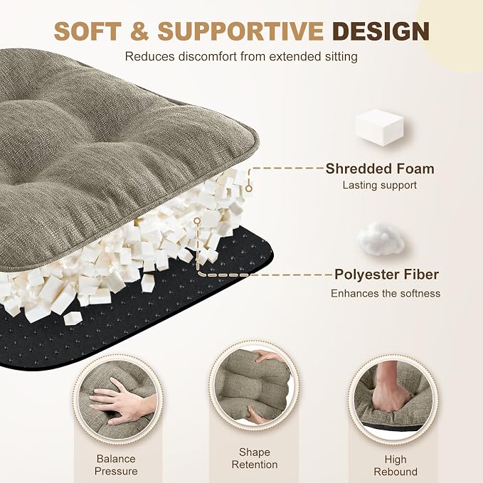 downluxe Indoor Chair Cushions for Dining Chairs, Tufted Overstuffed Textured - Image 3