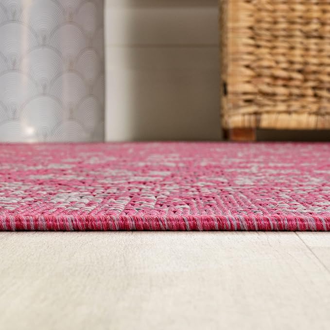 JONATHAN Y Weave Floral Indoor Outdoor Runner Rug 2X8 Fuchsia/Light Gray - Image 6