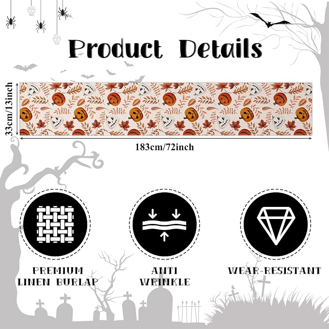 Happy Halloween Table Runner Fall Autumn Golden Maple Leaves Pumpkin - Image 6