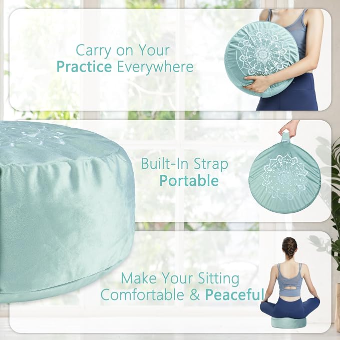 Hihealer Meditation Cushion, Traditional Tibetan Meditation Pillow Velvet Cover - Image 4