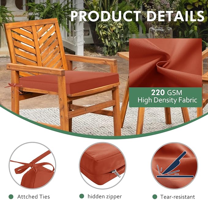 Outdoor Chair Cushions Set of 2: Waterproof & Fade Resistant Deep Seat Cushion - Image 4