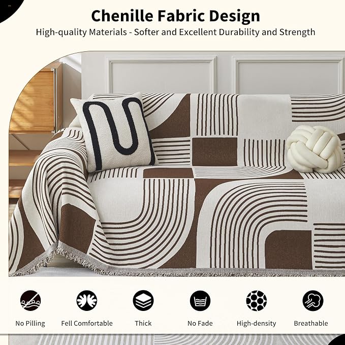 Boho Chenille Couch Cover with Tassels, Bohemian Sofa Cover - Image 3