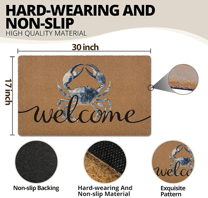Blue Crab Welcome Door Mat, Beach Framhouse Doormat, Lake Sea Welcome Front - Image 3