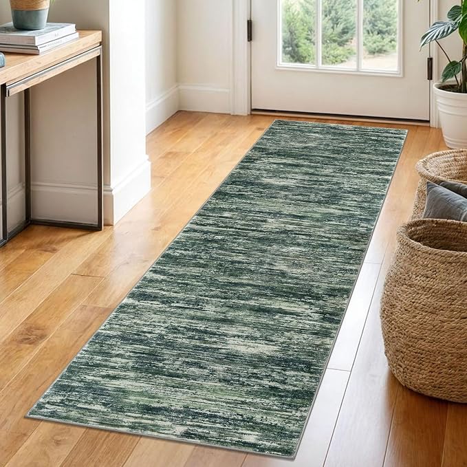 2x6 Modern Abstract Runner Rug for Hallways, Dark Green Super Soft Hallway by SiiloomRug