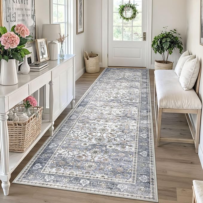 KUTA Vintage Wide Runners for Hallways 3x10 ft Washable Kitchen Runner Grey by KUTA