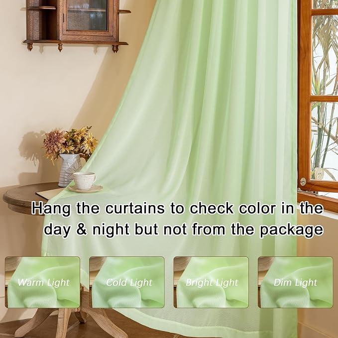 Green Pinch Pleat Sheer Curtains 96 Inches Long - Image 6