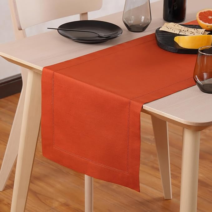 Home Ekaa Pumpkin Table Runner 36 Inch–Cotton Linen Hemstitch Farmhouse Table by HomeEkaa