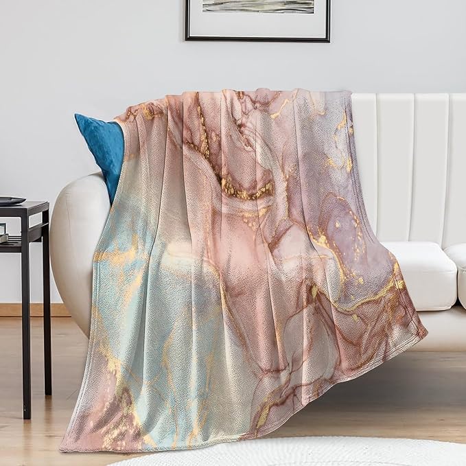 Abstract Marble Blanket, Modern Luxury Baroque Golden Pink Purple Stone Veins by Unknown