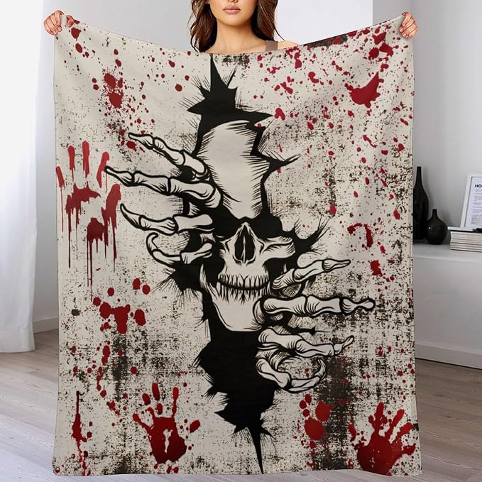 Horror Skull Throw Blanket, Halloween Day of The Dead Vintage Gothic Scary - Image 8