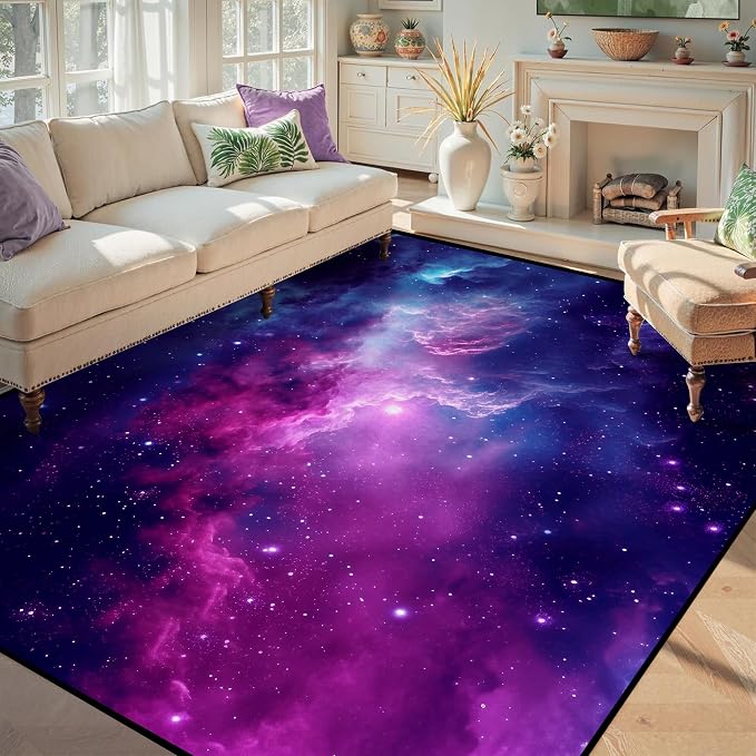 6' x 9' Purple Galaxy Rug Space Rugs Colorful Throw Rug Non-Slip Sun and Cloud - Image 5