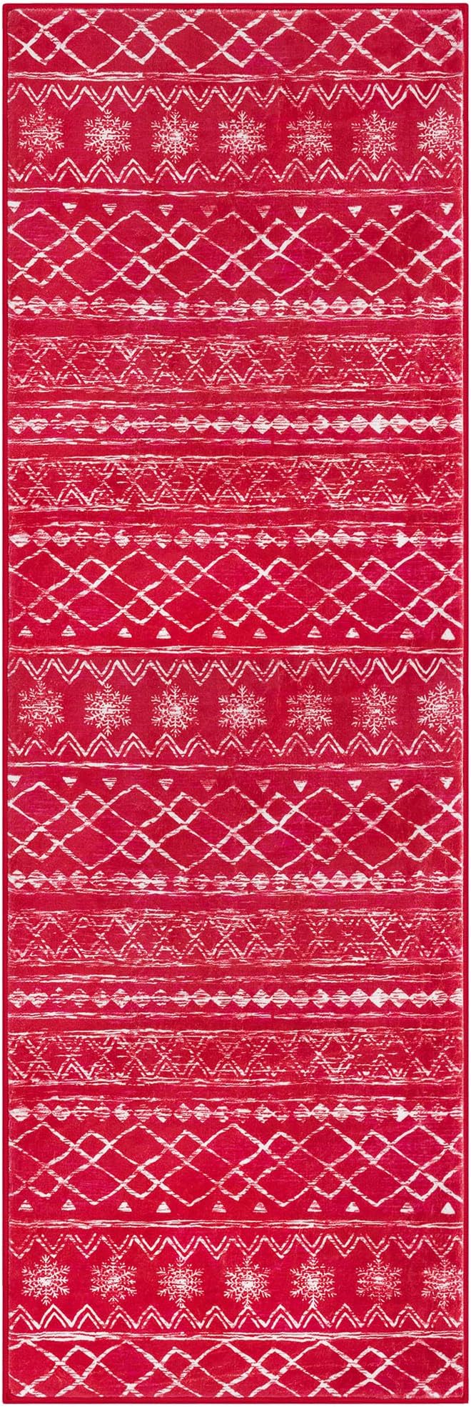 KUTA Christmas Washable Hallway Runner Rug, 2x6 Non-Slip Vintage Red Boho Rugs - Image 8