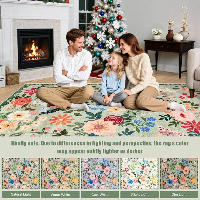 Entryway Rug 2X3 Small Rugs: Floral Washable Door Mat Vintage Soft Low Pile - Image 9