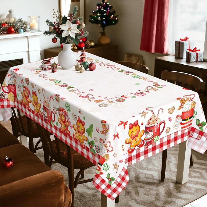 Christmas Gingerbread Tablecloth Waterproof, Candy Cane Table Cloth Rectangle - Image 2