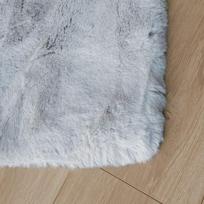 Light Gray Faux Fuzzy Fur Washable Rugs - Image 9