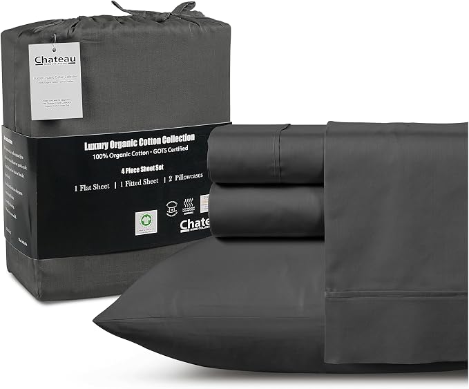 100% Organic Cotton Twin Sheets Set, 300TC Sateen Weave 3 PC Twin Bed Sheets by CHATEAUHOMECOLLECTION