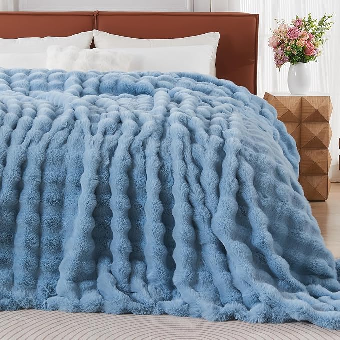 Lotus Karen Faux Fur Throw Blanket Sky Blue by LotusKaren