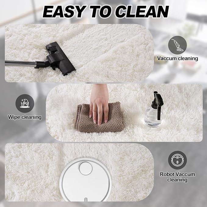 Cream White Plush Rug for Living Room Fuzzy Carpet for Bedroom Dorm, Non-Slip - Image 8
