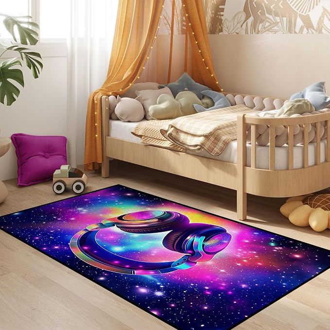 Galaxy Game Area Rug Music Headphone Rugs Colorful Throw Rug Non-Slip Carpet - Image 5