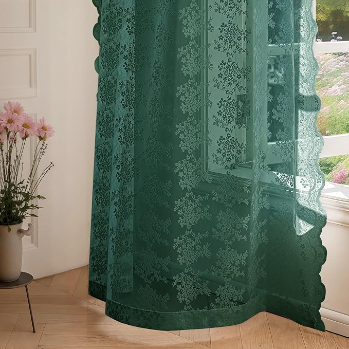 Anmao Vintage Lace Curtains 96 Inches Long 2 Panels, Romantic Semi Sheer Floral - Image 8