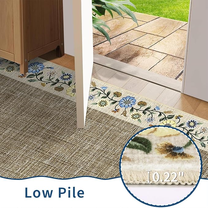 GarveeHome Washable Rugs for Living ROM 8 x 10 Large Area Rug Farmhouse Floral - Image 5
